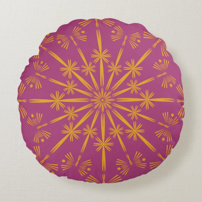 Retro Mandala Boysenberry Round Pillow Rond Kussen (Voorkant)