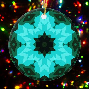 Retro Mandala Flower Blue en Green Keramisch Ornament