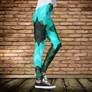 Retro Mandala Flower Blue en Green Leggings