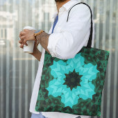 Retro Mandala Flower Blue en Green Tote Bag