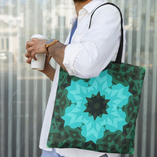 Retro Mandala Flower Blue en Green Tote Bag