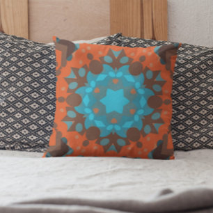 Retro Mandala Flower Blue en Oranje Kussen