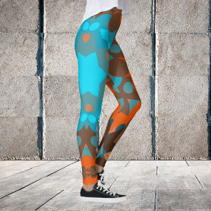 Retro Mandala Flower Blue en Oranje Leggings