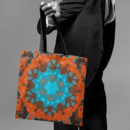 Retro Mandala Flower Blue en Oranje Tote Bag
