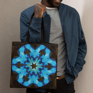 Retro Mandala Flower Blue en Oranje Tote Bag
