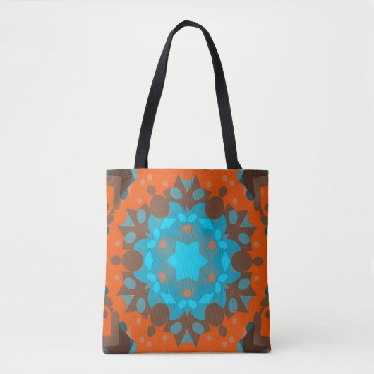Retro Mandala Flower Blue en Oranje Tote Bag (Voorkant)