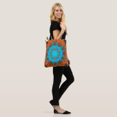 Retro Mandala Flower Blue en Oranje Tote Bag (Op model)