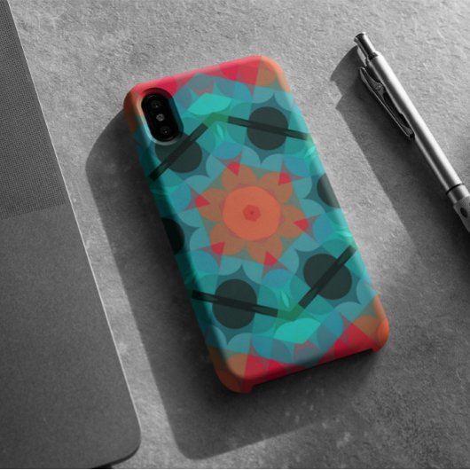Retro Mandala Flower Blue en roze Case-Mate iPhone Case