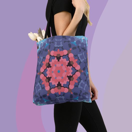 Retro Mandala Flower Blue en roze Tote Bag