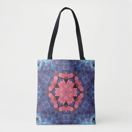 Retro Mandala Flower Blue en roze Tote Bag (Voorkant)