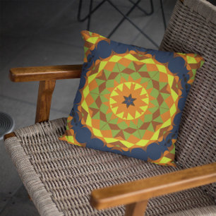 Retro Mandala Flower Blue Oranje and Yellow Kussen