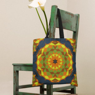 Retro Mandala Flower Blue Oranje and Yellow Tote Bag