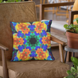 Retro Mandala Flower Blue Oranje en Green Kussen