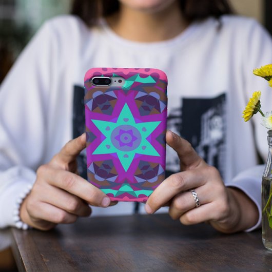 Retro Mandala Flower Blue Paars and Pink Case-Mate iPhone Case
