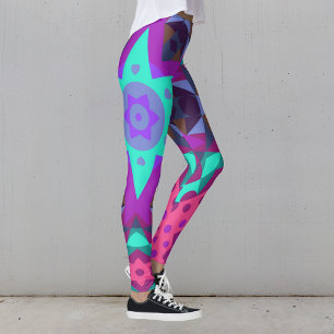 Retro Mandala Flower Blue Paars and Pink Leggings