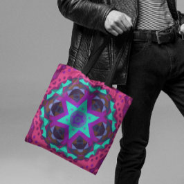Retro Mandala Flower Blue Paars and Pink Tote Bag