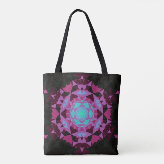 Retro Mandala Flower Blue Paars en Black Tote Bag (Achterkant)