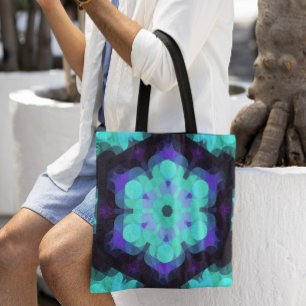 Retro Mandala Flower Blue Paars en Green Tote Bag