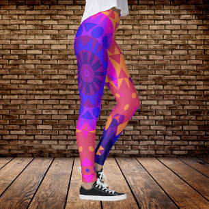 Retro Mandala Flower Blue Roze en Oranje Leggings