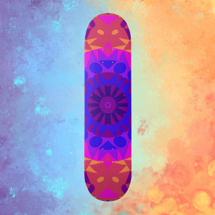 Retro Mandala Flower Blue Roze en Oranje Persoonlijk Skateboard
