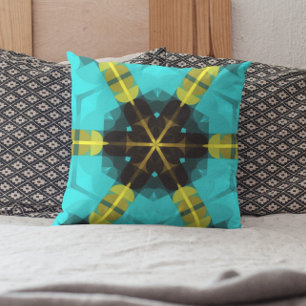 Retro Mandala Flower Blue Yellow and Black Kussen