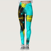 Retro Mandala Flower Blue Yellow and Black Leggings (Voorkant)