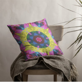 Retro Mandala Flower Blue Yellow and Pink Kussen