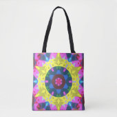 Retro Mandala Flower Blue Yellow and Pink Tote Bag (Voorkant)