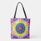 Retro Mandala Flower Blue Yellow and Pink Tote Bag (Achterkant)