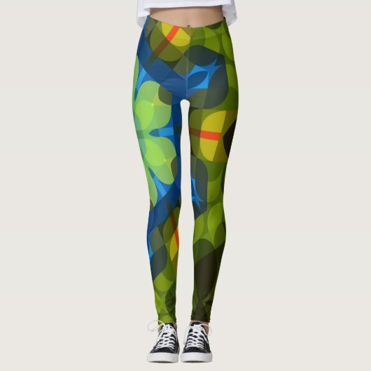 Retro Mandala Flower Green Blue en Oranje Leggings (Voorkant)