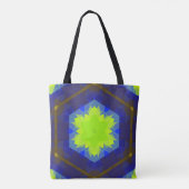 Retro Mandala Flower Green en Blue Tote Bag (Achterkant)