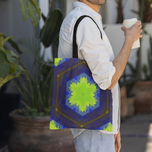Retro Mandala Flower Green en Blue Tote Bag