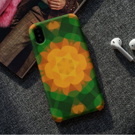 Retro Mandala Flower Green en Oranje Case-Mate iPhone Case