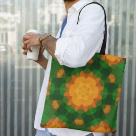 Retro Mandala Flower Green en Oranje Tote Bag