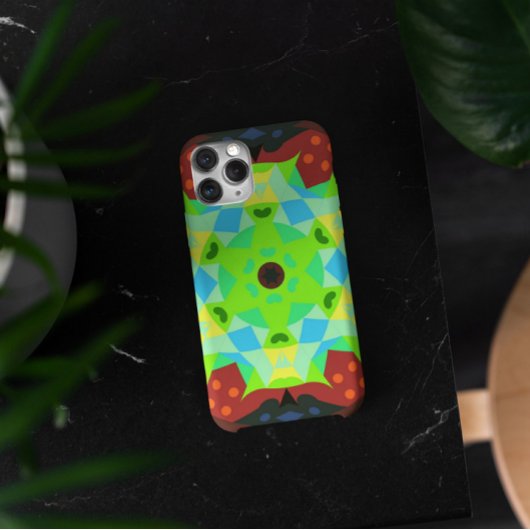 Retro Mandala Flower Green Red en Blue Case-Mate iPhone Case