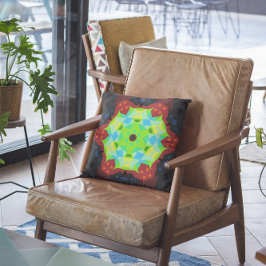 Retro Mandala Flower Green Red en Blue Kussen