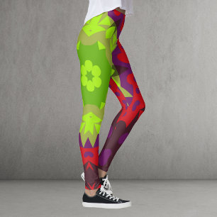 Retro Mandala Flower Green Red en Paars Leggings