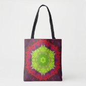 Retro Mandala Flower Green Red en Paars Tote Bag (Voorkant)