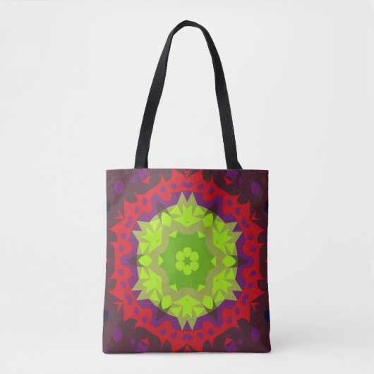 Retro Mandala Flower Green Red en Paars Tote Bag (Voorkant)