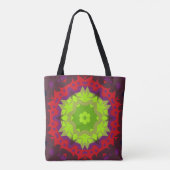 Retro Mandala Flower Green Red en Paars Tote Bag (Achterkant)
