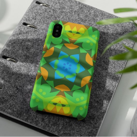 Retro Mandala Flower Green Yellow en Blue Case-Mate iPhone Case