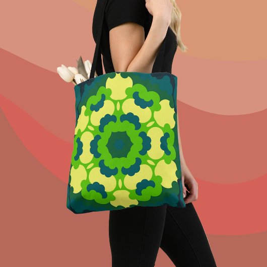 Retro Mandala Flower Green Yellow en Blue Tote Bag