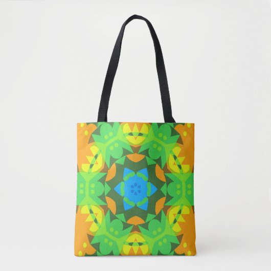 Retro Mandala Flower Green Yellow en Blue Tote Bag (Voorkant)