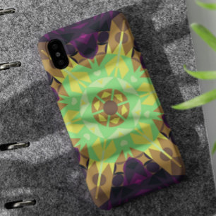 Retro Mandala Flower Green Yellow en Paars Case-Mate iPhone Case