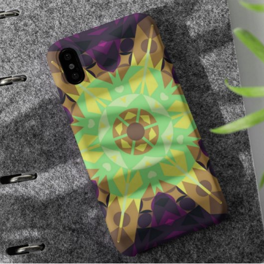 Retro Mandala Flower Green Yellow en Paars Case-Mate iPhone Case