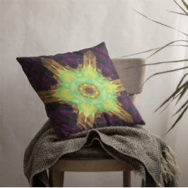 Retro Mandala Flower Green Yellow en Paars Kussen