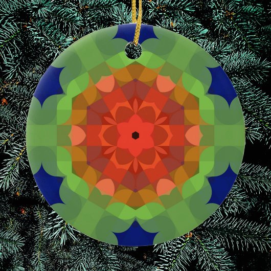Retro Mandala Flower Oranje Green en Blue Keramisch Ornament