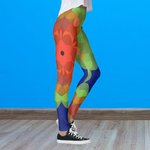 Retro Mandala Flower Oranje Green en Blue Leggings