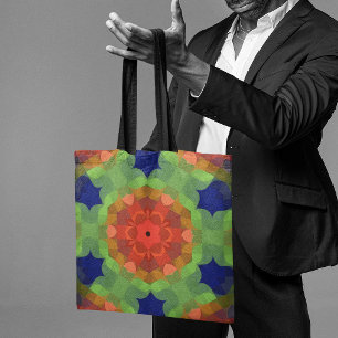 Retro Mandala Flower Oranje Green en Blue Tote Bag