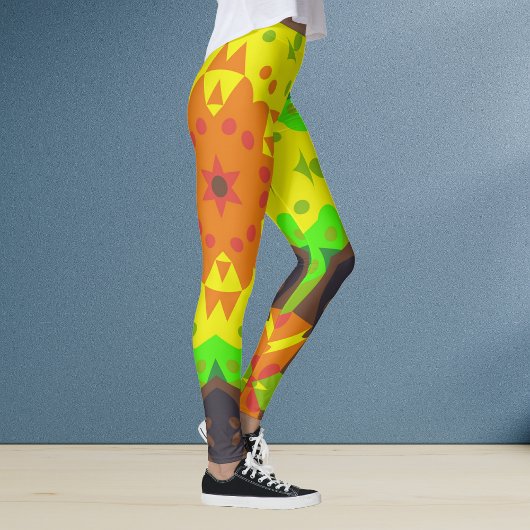 Retro Mandala Flower Oranje Yellow and Green Leggings
